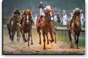 Justify at the finish line at the 2018 Kentucky Derby