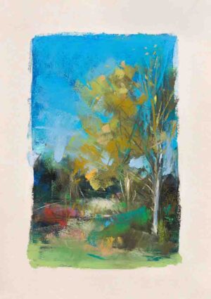 October #40 is a print that captures the apex of autumn, as green leaves turn golden brown and begin to fall in the presence of chilly winds.