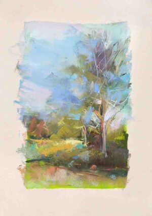 September #38 is a print that captures the first month of fall, with delicate shades of lilac, light blue, and bright neon green.