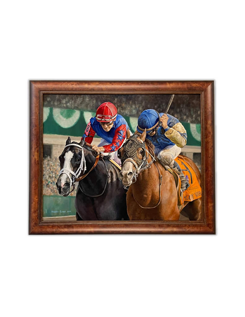 Custom Framing of an equestrian piece of art. Wooden frame.